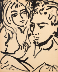 Portrait of Yves and Aube, 1960. Indian Ink, 54 x 44 cm