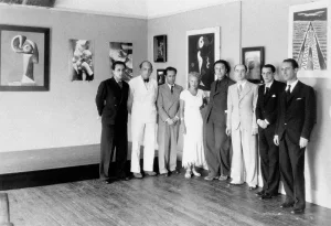 Domingo Lopez Torres, Péret, Eduardo Westerdhal, Jacqueline et André Breton, Augustin Espinosa, Luis Ortiz Rosales, Domingo Perez Minik, Ateneo de Santa Cruz, Canaries, 11 mai 1935