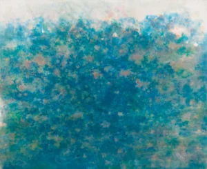 Sans titre (Nuages rose et turquoise), 1980. Huile sur toile, 116 x 140 cm